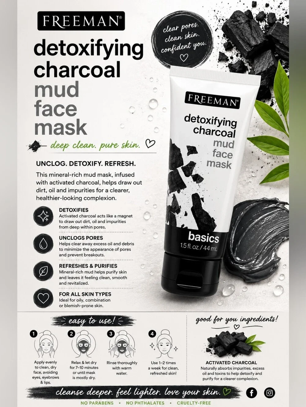 🌞Detoxifying Charcoal Mud Face Mask — Black